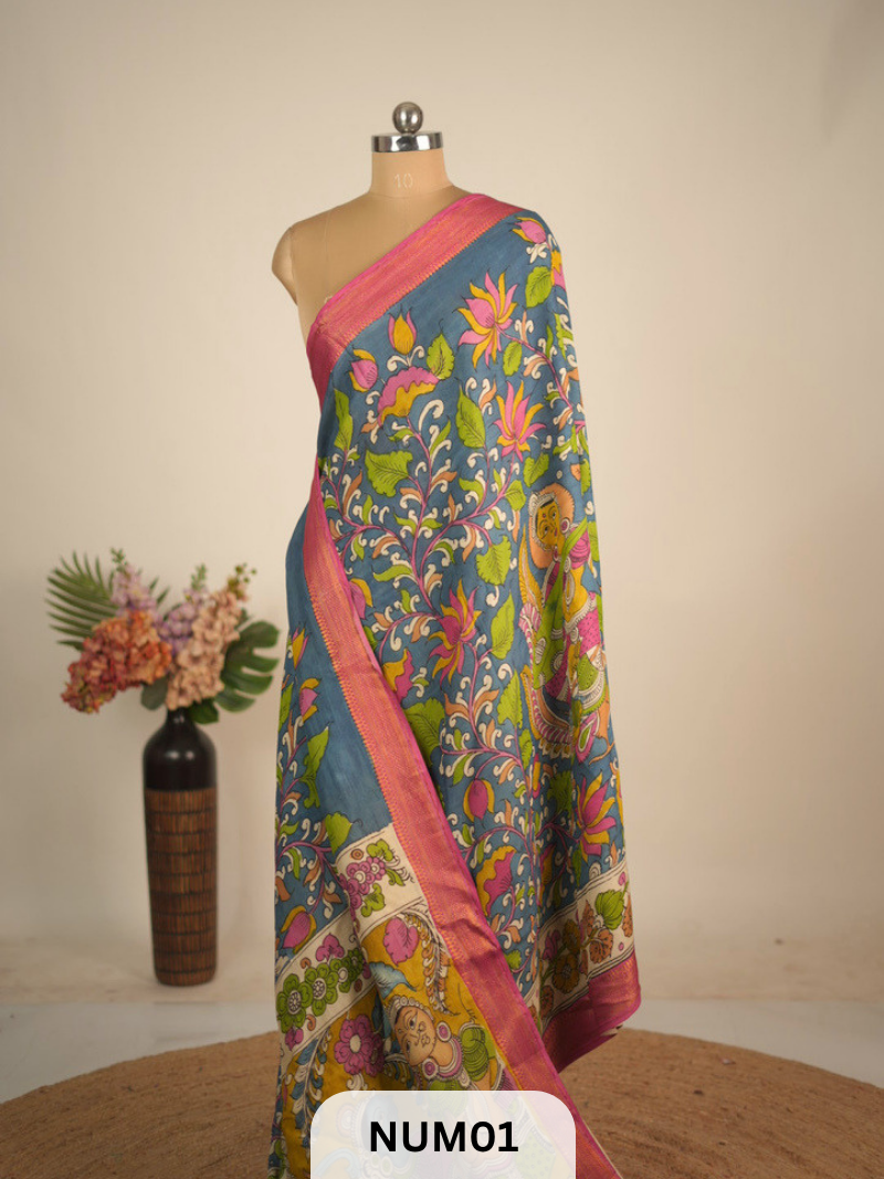 CHENNURI SILK SAREE WITH SRI KALAHASTI PEN KALAMKARI ART WORK