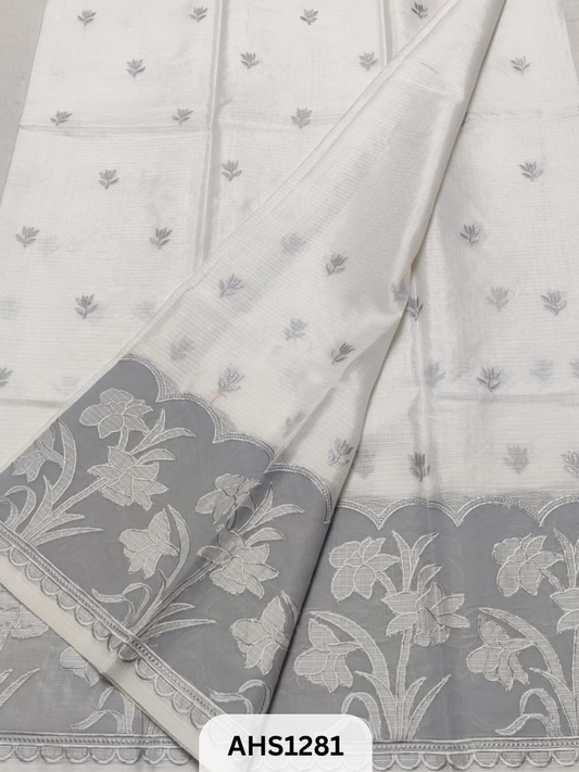 Soft Silk Kota Applique Work Saree