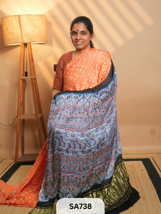 MODAL SILK | AJRAKH PRINT | BANDHEJ SAREE