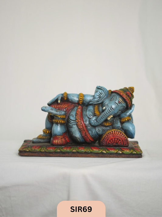 WOODEN SLEEPING GANESH - Height 9" INCH, WIDTH 16"INCH