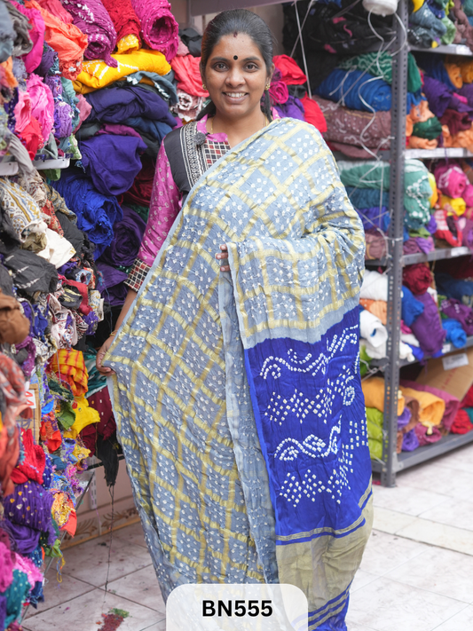 SEMI TISSUE GARCHOLA SAREE WITH LAGDI PATTA - DOUBLE COLOUR