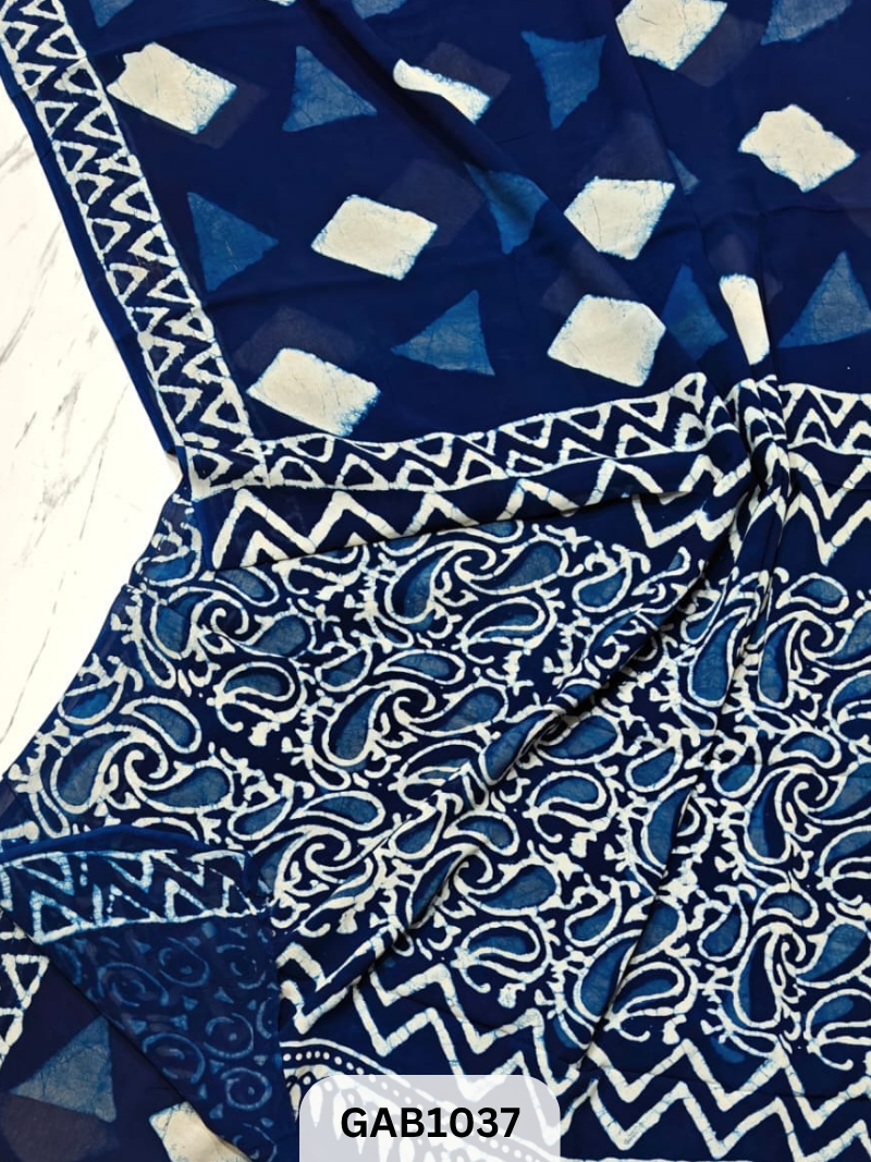 Premium Hand Block Printed Georgette Sarees with Blouse