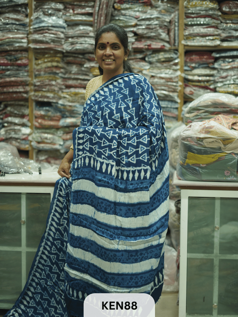 MODAL INDIGO DABU HANDBLOCK PRINT SAREE - NATURAL PROCESS