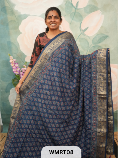DOLA SILK WITH AJRAKH HANDBLOCK PRINT SAREE
