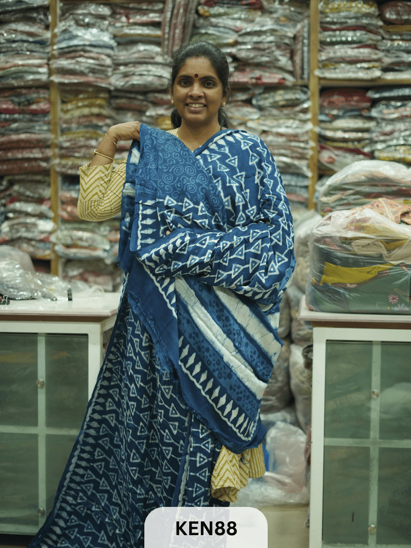 MODAL INDIGO DABU HANDBLOCK PRINT SAREE - NATURAL PROCESS