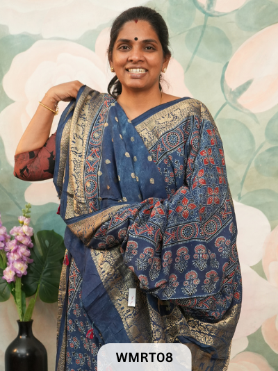 DOLA SILK WITH AJRAKH HANDBLOCK PRINT SAREE