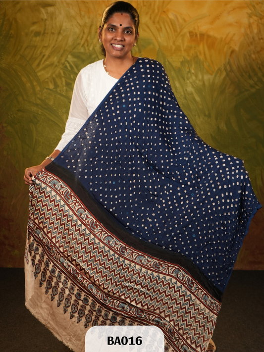 Semi Gaji Bandhani Dupatta + Ajrakh Print