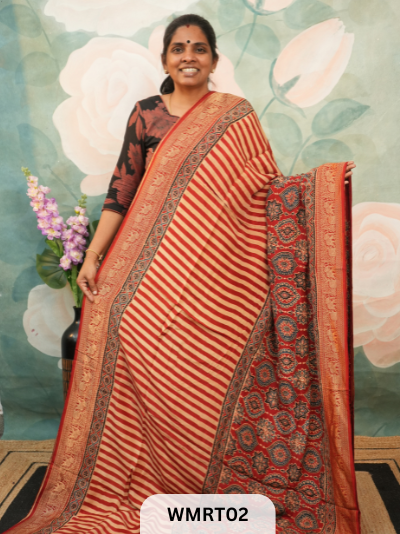 DOLA SILK WITH AJRAKH HANDBLOCK PRINT SAREE