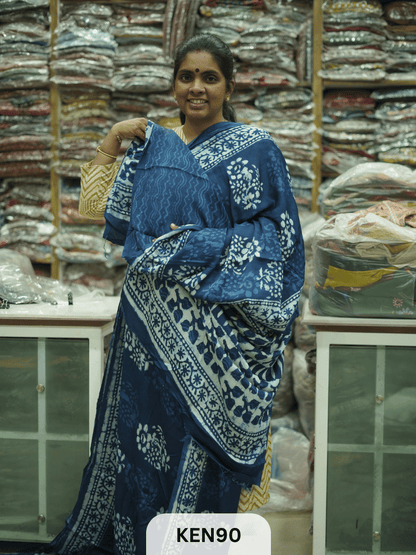 MODAL INDIGO DABU HANDBLOCK PRINT SAREE - NATURAL PROCESS