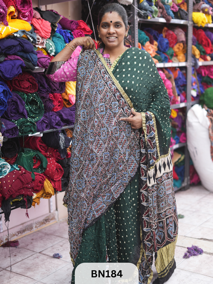 AJRAKH BANDHEJ WITH SKIRT BORDER SAREES | MODAL GAJI FABRIC