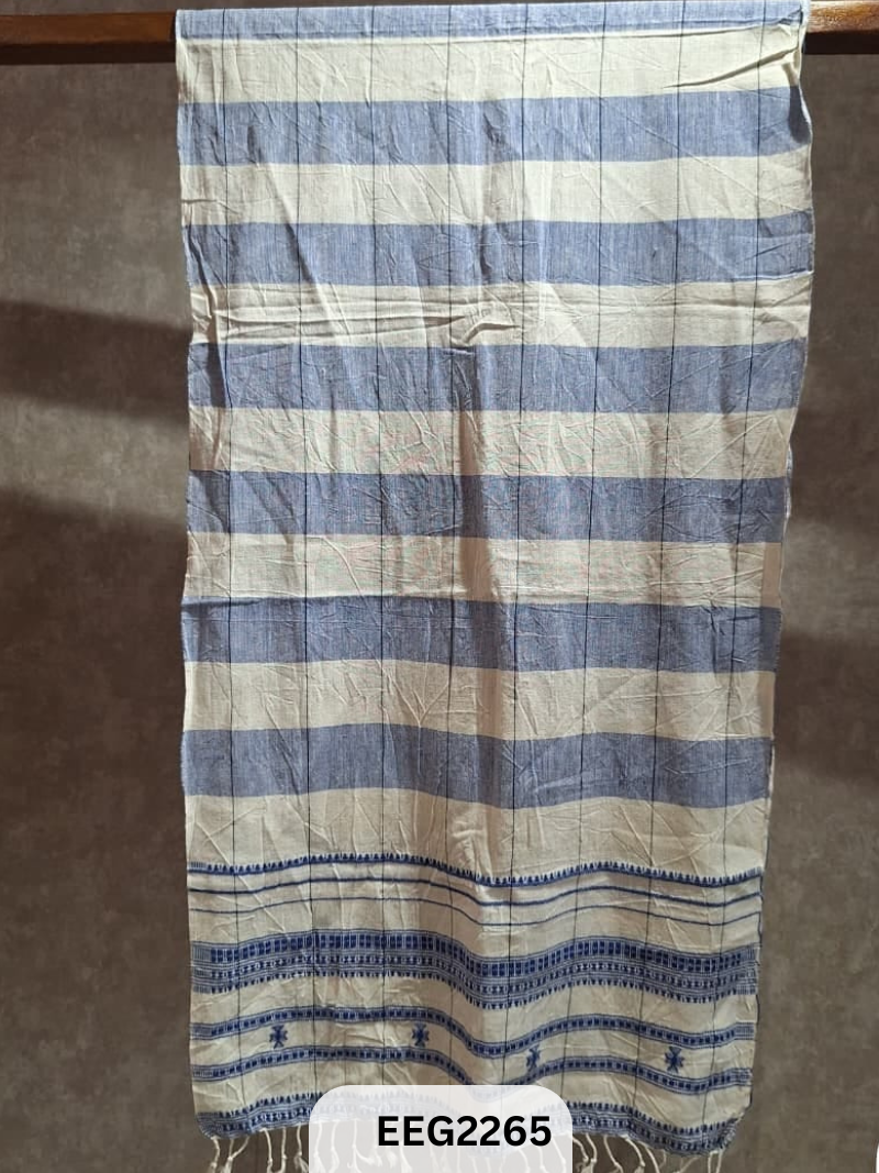 HANDWEAVED KALA COTTON STOLE WITH TESSLES-2.2MTR*20INCH