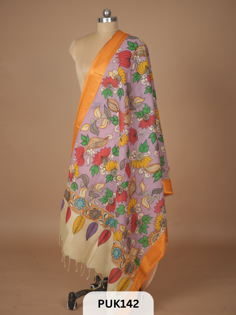 PURE PENKALAMKARI DUPPATTA - CHENNURI SILK