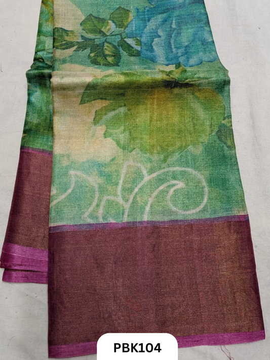 Premium Pure Tussar Silk Handblock Print Saree – Kolkata Special