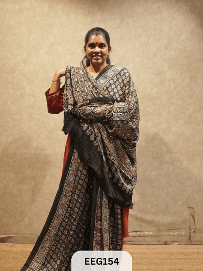 AJRAKH MODAL SAREE WITH MIRROR