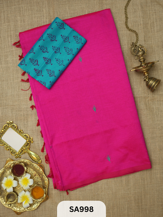 SILK COTTON EMBROIDERY HANDBLOCK SAREE