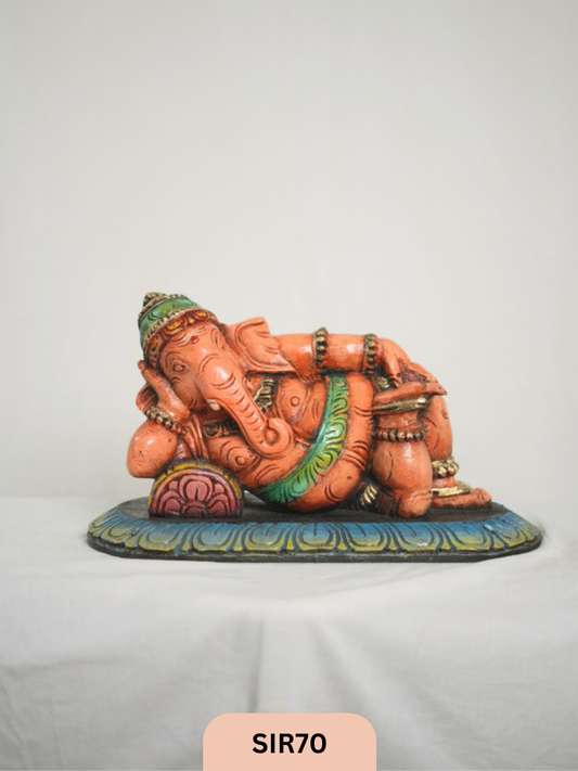 WOODEN SLEEPING GANESH - Height 9" INCH, WIDTH 16"INCH