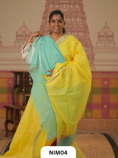 Maheshwari Inspired Chanderi Saree With Contrast Blouse