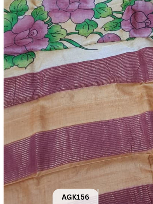 Premium Zari Border Tussar Hand-Painted Saree – Silk Mark Certified