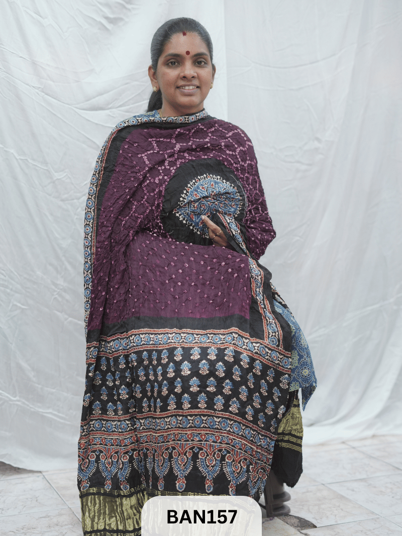 AJRAKH BANDHEJ GUL DUPPATA WITH LAGDI PATTA