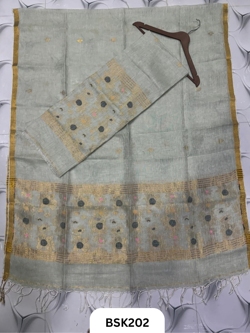 Premium Pure Handloom Linen Silk Salwar Floral Design  Top 2.7 mtr  | Duppata 2.5 mtr