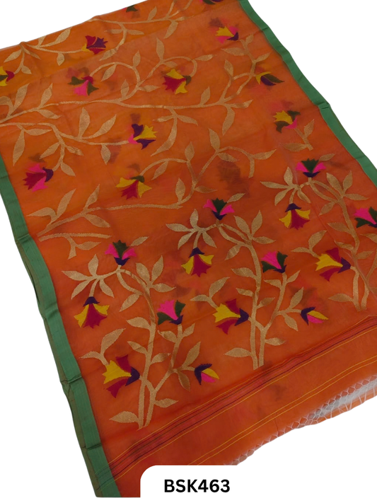 Handloom Pure Muslin Jamdhani Needle Work Weave Saree
