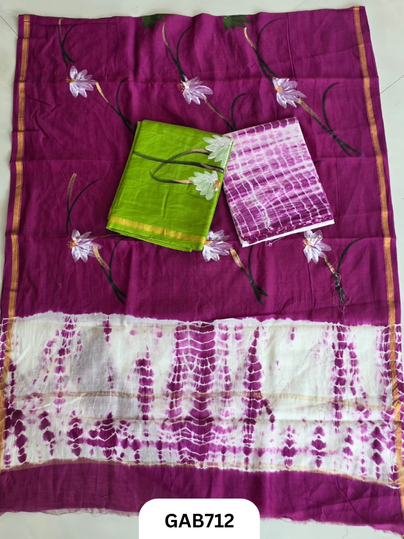 Hand Block Chanderi Silk Dress Materials Top 2.5 Mtrs Duptta 2.5 Mtrs