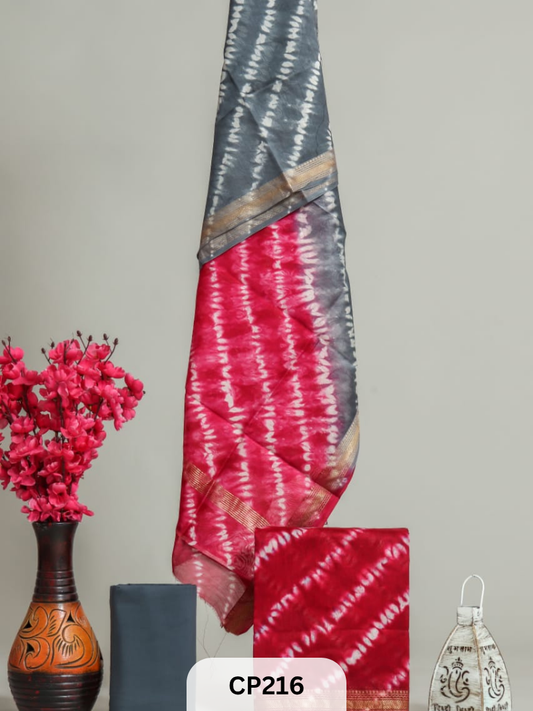 Hand Block printed Maheshwari silk Suit