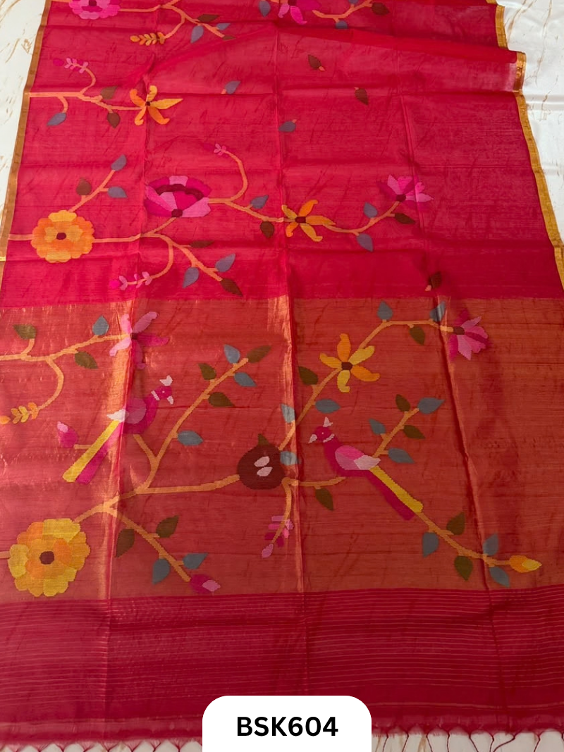 Handloom Pure Muslin Jamdhani With Hand Needle Work Saree