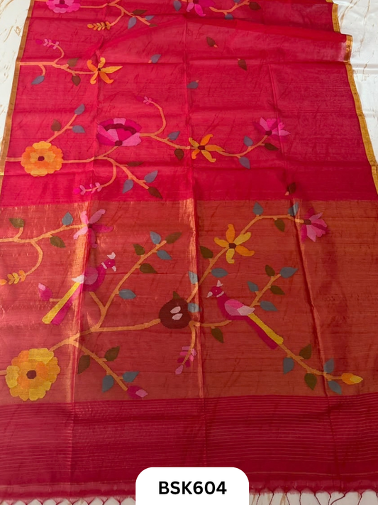 Handloom Pure Muslin Jamdhani With Hand Needle Work Saree