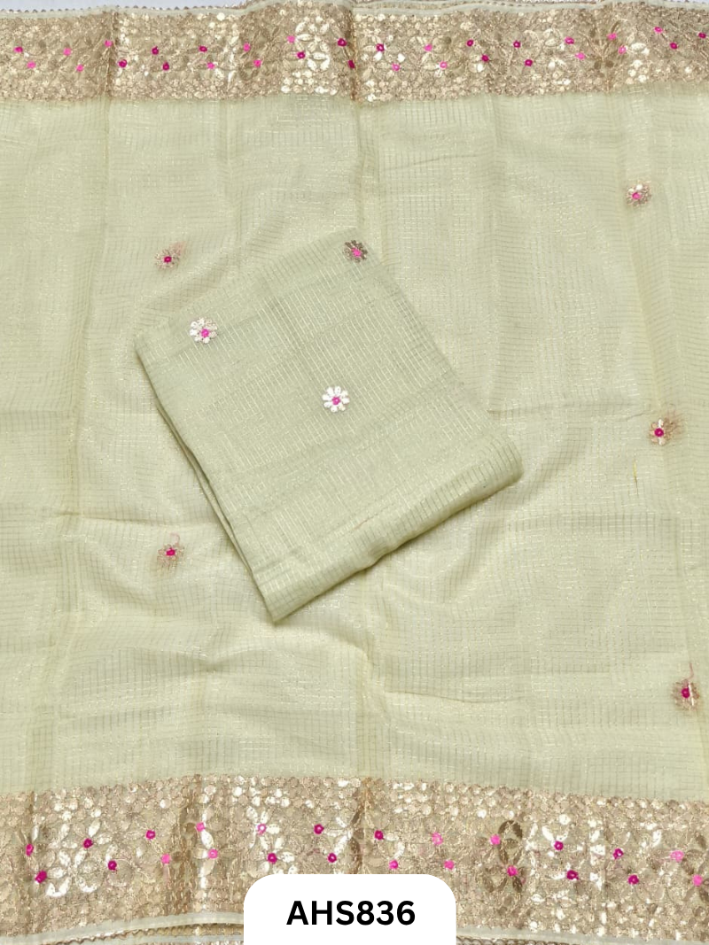 Kota Doria Check Gotta Patti Work Dress Material  - Top and Duptta 2.5mt