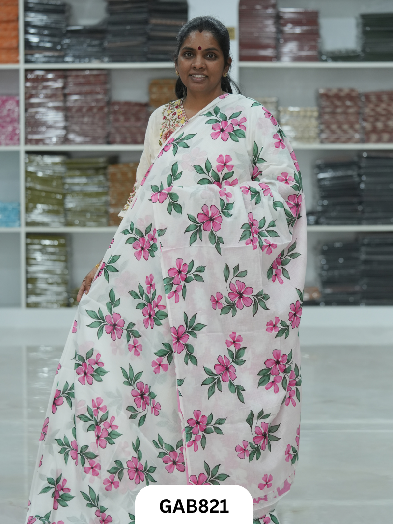 Bagru Block Print Cotton Mulmul Sarees With Running Blouse