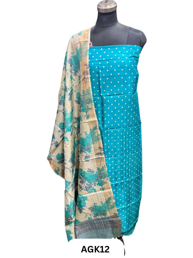 Silk Mark Certified Tussar Salwar Set with Hand Block Print