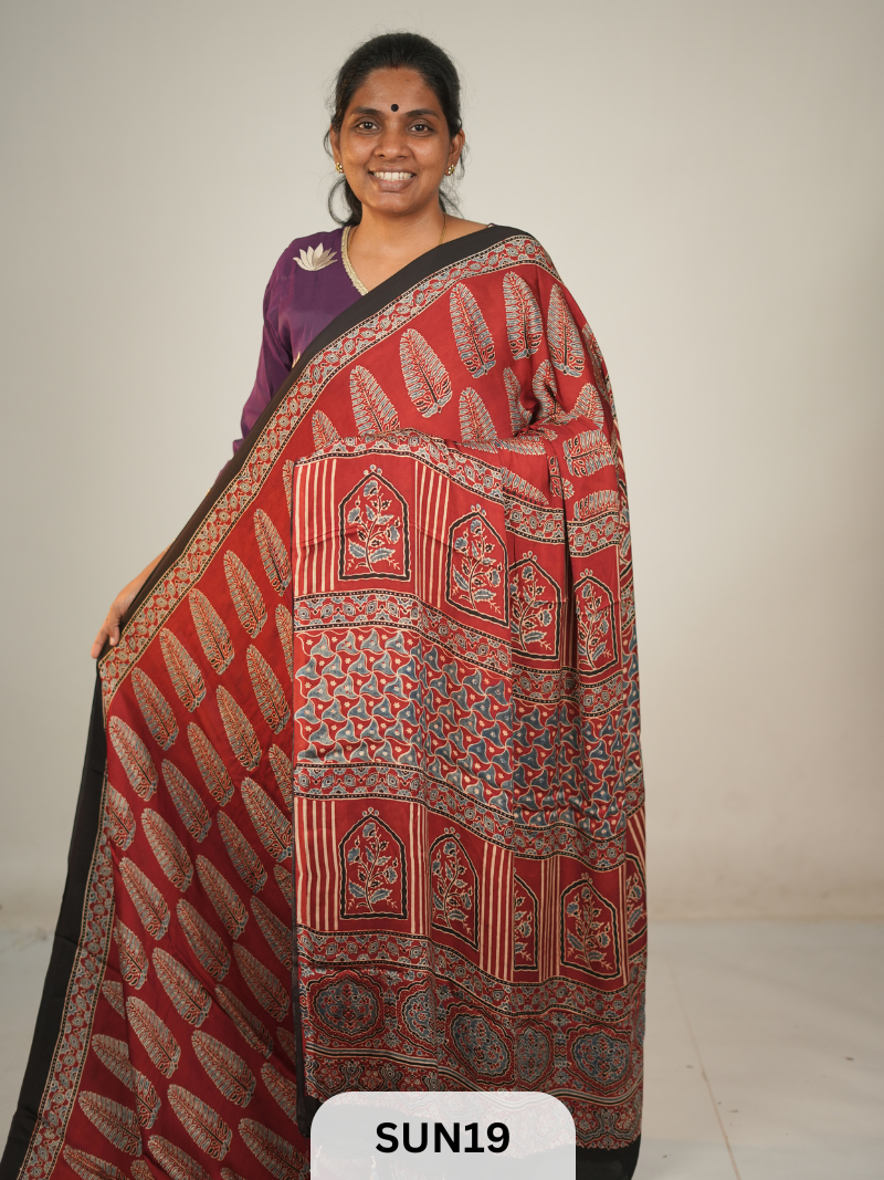 MODAL SILK WITH AJRAKH HANDBLOCK PRINT SAREE