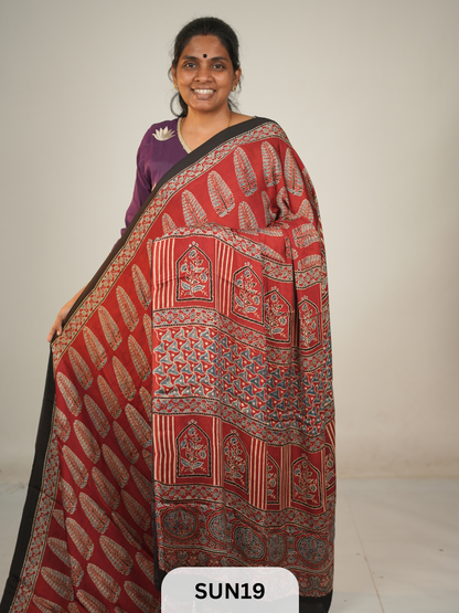 MODAL SILK WITH AJRAKH HANDBLOCK PRINT SAREE