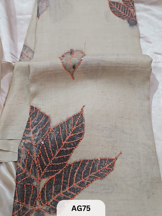 PURE GACHI TUSSAR WITH ECO NATURAL PRINT | HAND KANTHA STITCH | SILK MARK