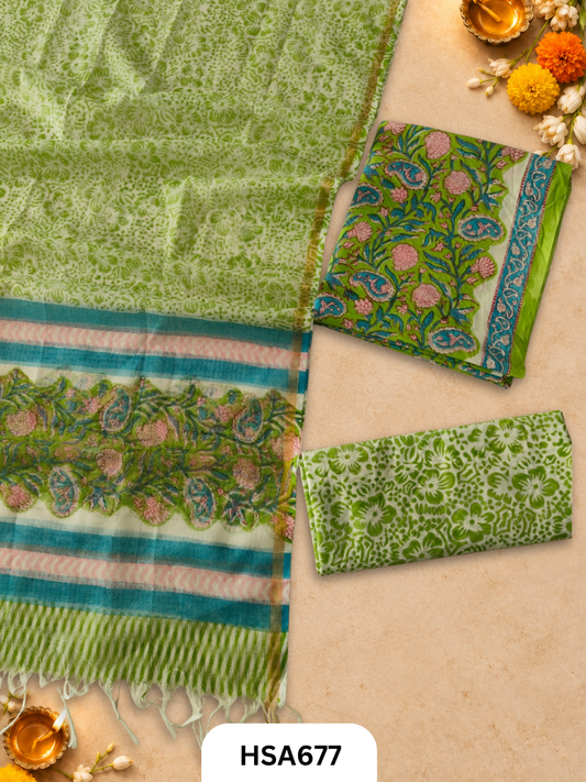 Handblock Printed Kota Doriya Dupatta With Cotton Suits Top 2.5mtr Dupatta 2.5mtr
