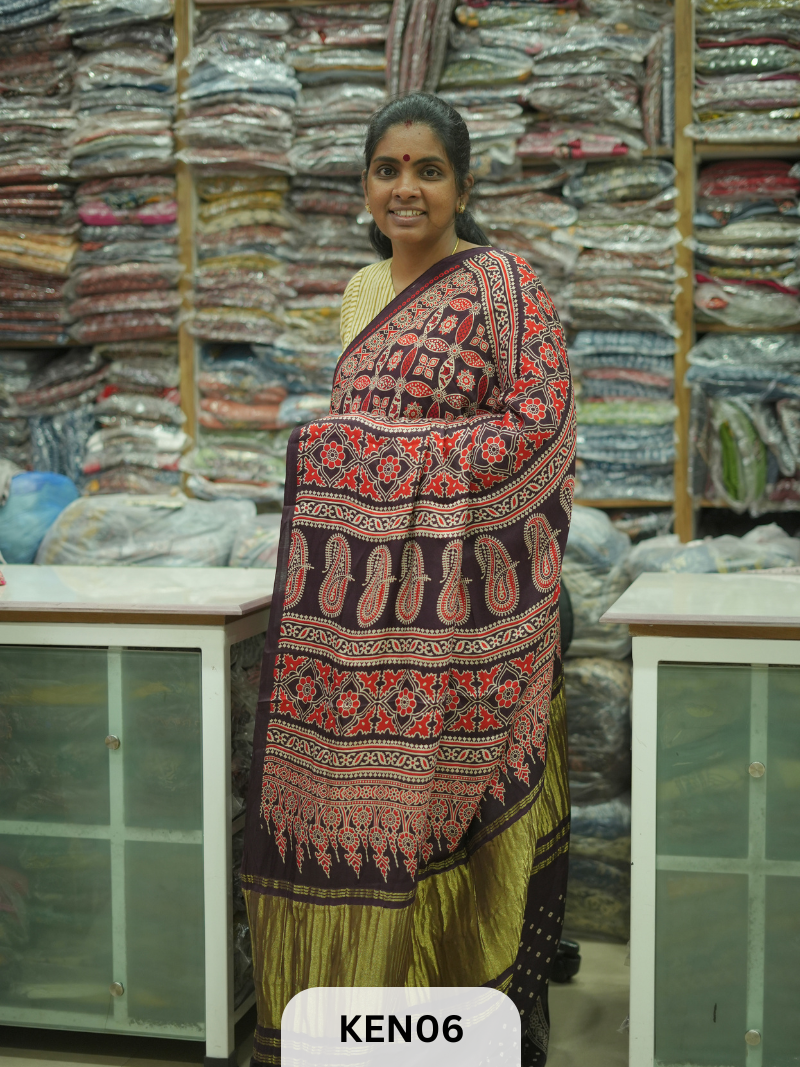 PURE MODAL AJRAKH PIGMENTED SCREENPRINT SAREE