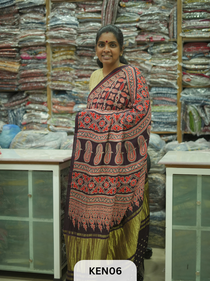 PURE MODAL AJRAKH PIGMENTED SCREENPRINT SAREE