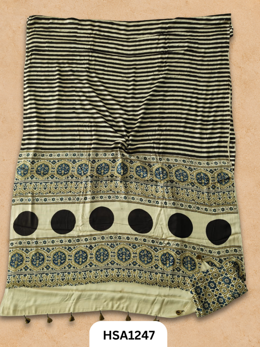 Natural Dye Vegetable Hand Block Print Ajrakh Print Pure Modal Silk Saree