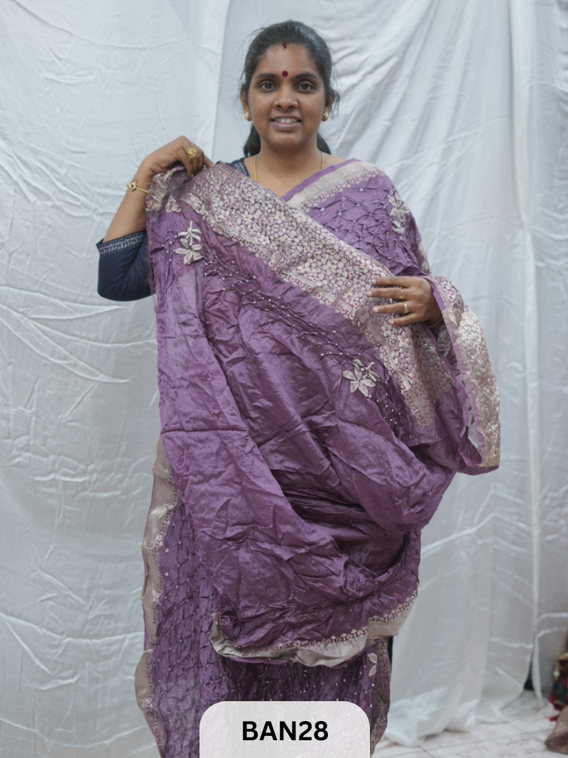 PURE RAW SILK WITH MEENAKARI BUTTA BANDHINI SAREE