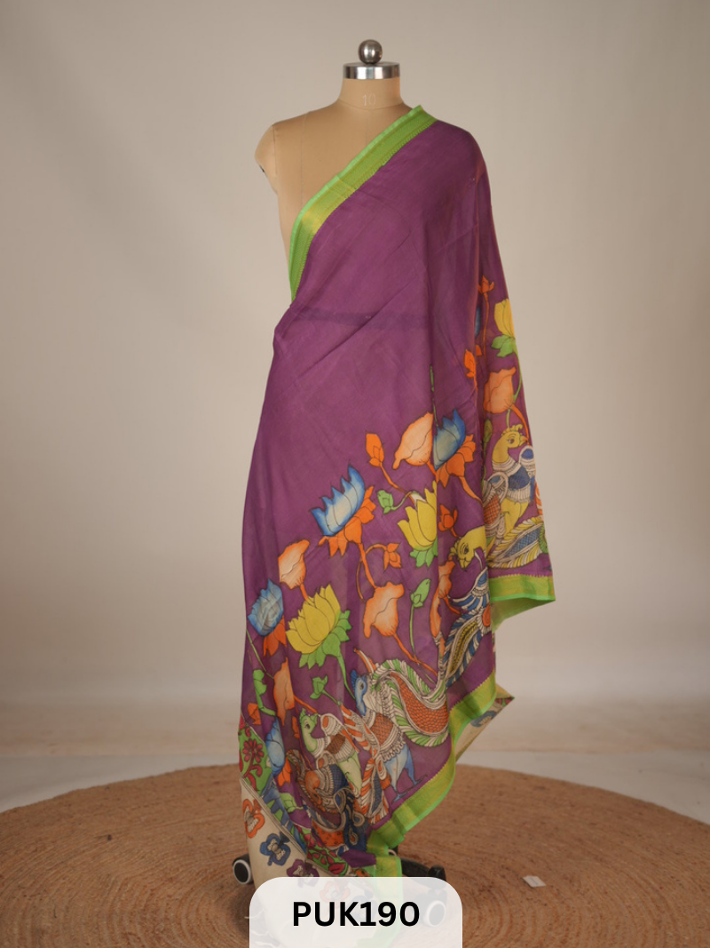 PURE PENKALAMKARI DUPPATTA - CHENNURI SILK