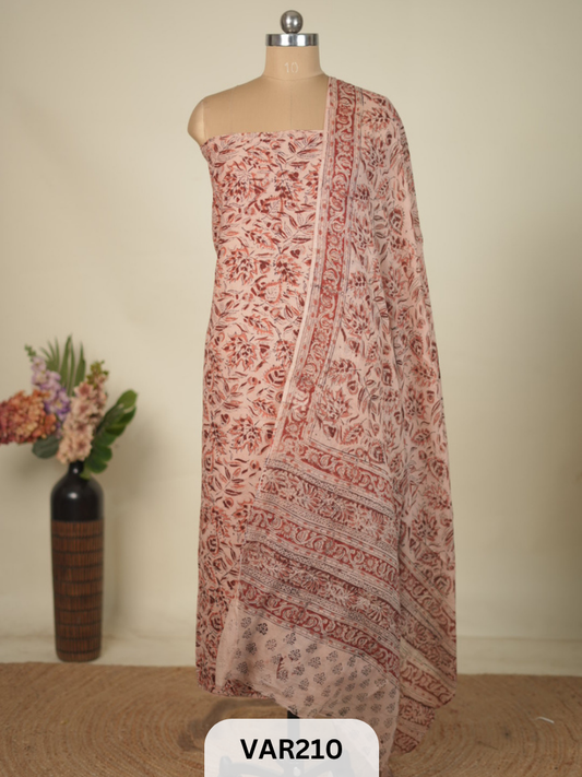 PURE HANDBLOCK KALAMKARI COTTON-2 PCS-TOP & DUPPATA