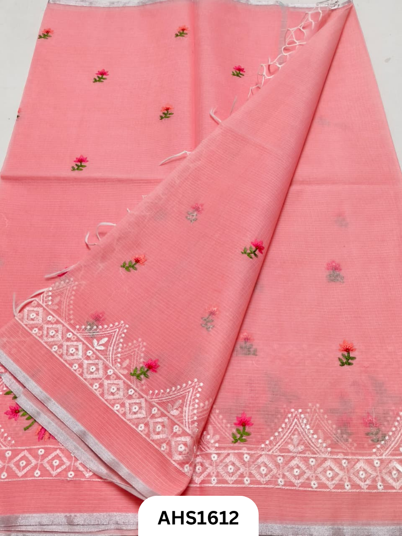 Kota Cotton Embroidery  Work Saree with Blouse