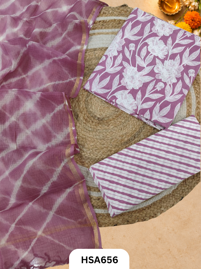 Handblock Printed Kota Doriya Dupatta With Cotton Suits Top 2.5mtr Dupatta 2.5mtr