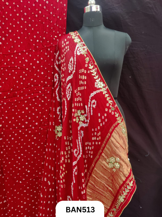 Semi gaji silk tissue pallu dani bandhej saree with khatli handwork
