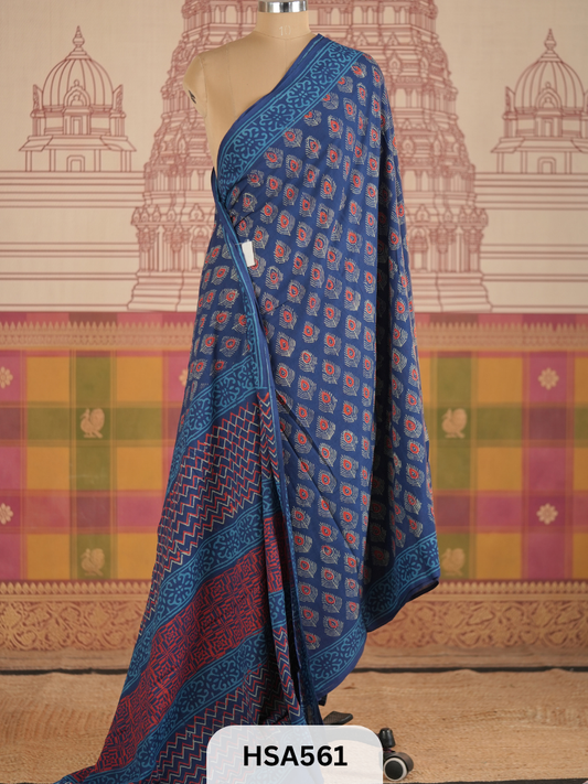 COTTON AJRAKH HANDBLOCK SAREE