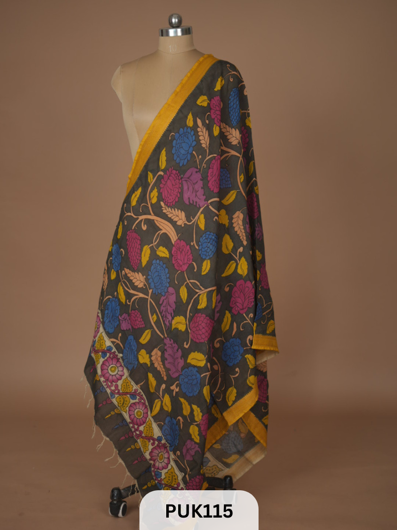 PURE PENKALAMKARI DUPPATTA - CHENNURI SILK