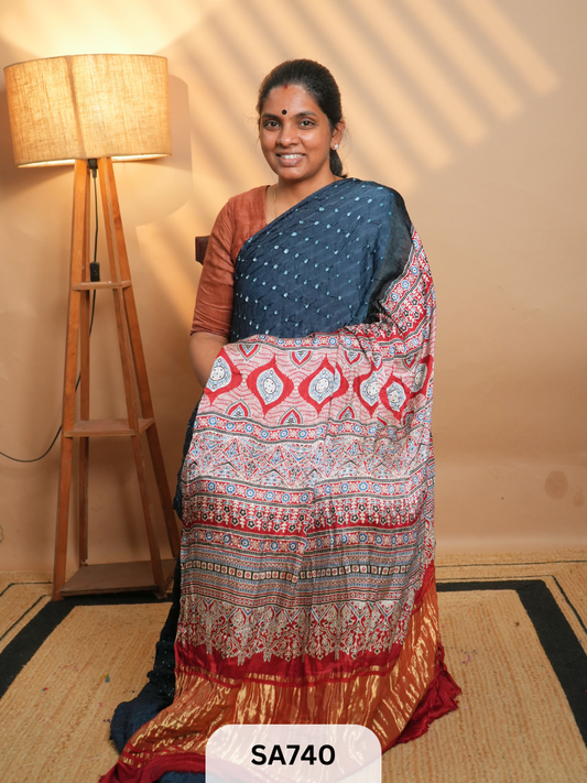 MODAL SILK | AJRAKH PRINT | BANDHEJ SAREE