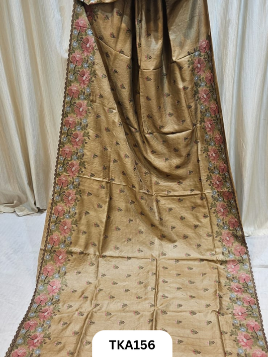Pure Bishnupuri Silk - Pure Gachi Tussar Embroidery Design Saree