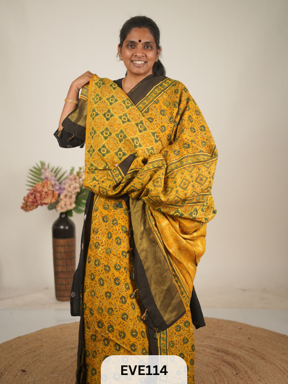 TUSSAR CHANDERI WITH GHARCHOLA - NATURAL AJRAKH HANDBLOCK
